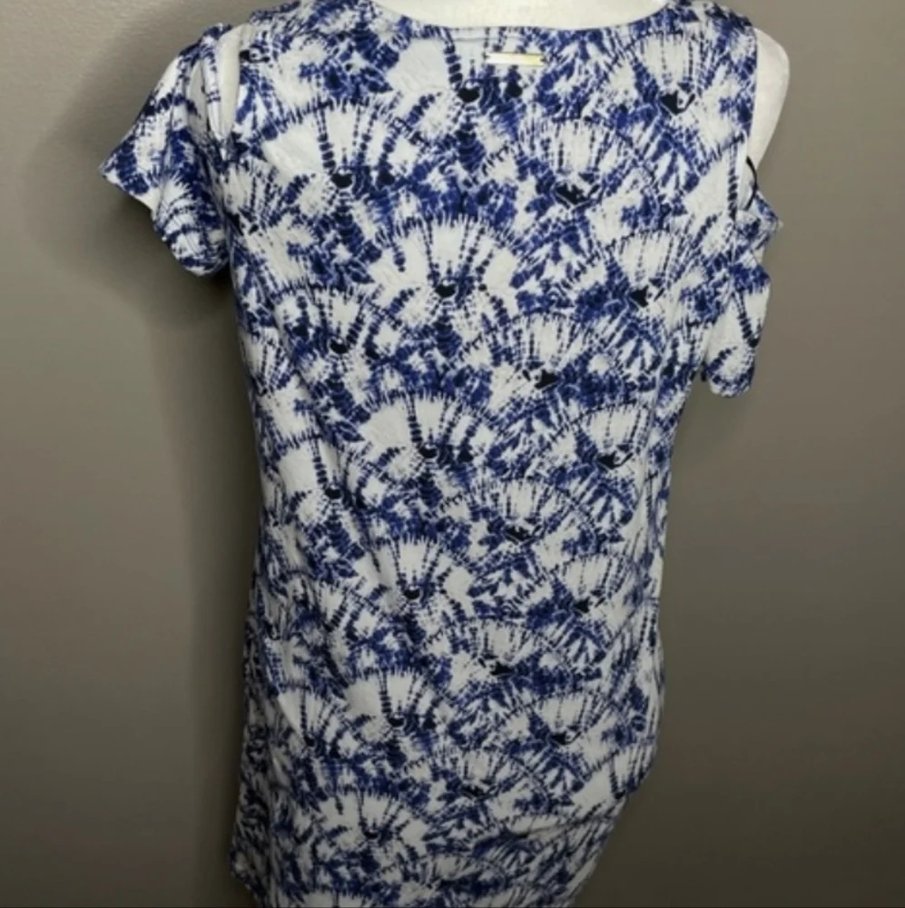 Michael Kors Blue and White Cold Shoulder Sheath Dress